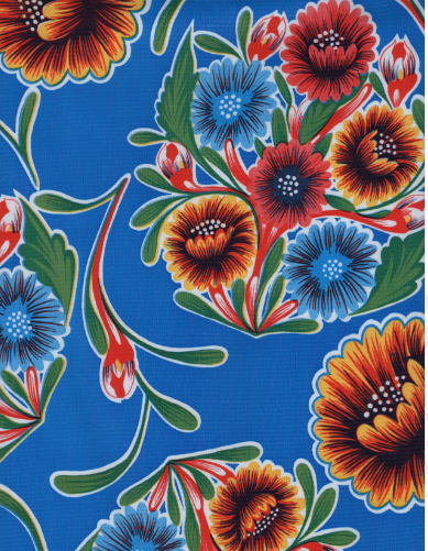 Blooms on Blue Oil Cloth, Full Bolt Blooms on Blue Oil Cloth, Full Bolt