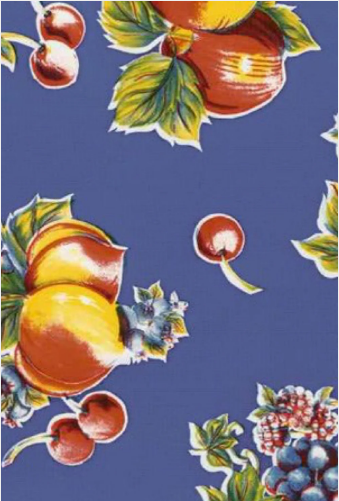 Pears and Apples on Blue Oil Cloth, Full Bolt