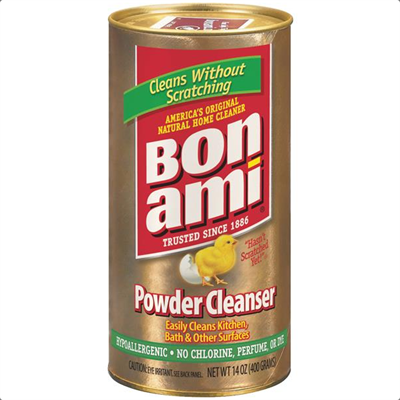 Bon Ami Gold Bon Ami Powder Cleanser "Hasn’t Scratched Yet!"®, but it has changed – for the better. Bon Ami still uses the trademark feldspar and limestone as gentle, effective abrasives, but now combines them with even more sustainable cleaning agents from renewable