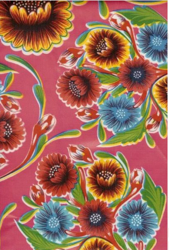 Blooms on Pink Oil Cloth,Yardage Blooms on Pink Oil Cloth,Yardage