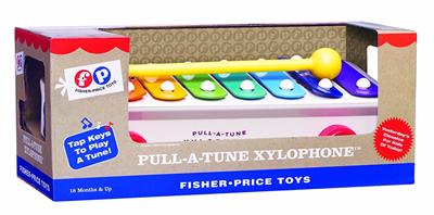 Fisher Price Classic Pull A Tune Xylophone #1702 Since its introduction in 1957, Pull-A-Tune Xylophone has made music and delighted children all over the world. With eight rainbow colored bars and a mallet, today's Pull-A-Tune Xylophone makes beautiful melodies for a whole new generation of children to