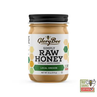 GloryBee Raw Oregon Honey, 18 ounce jar Enjoy the taste of honey freshly harvested from the hive! The sweet, delicate flavor and creamy texture of this truly RAW and LOCAL honey come from the nectar of a variety of Oregon flowers. Honeybees forage on blossoms of blackberries, clover, and other