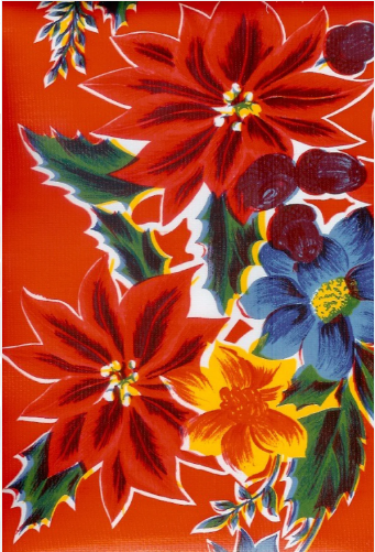Poinsettia on Red Oil Cloth, Yardage Poinsettia on Red Oil Cloth, Yardage