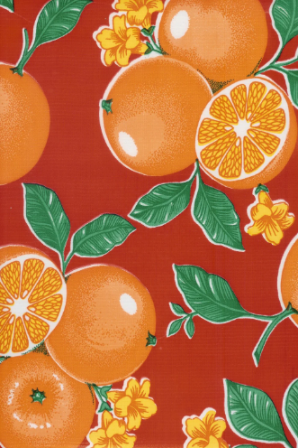 Oranges on Red Oil Cloth, Yardage