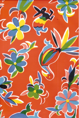 Aztec on Red Oil Cloth, Yardage Aztec on Red Oil Cloth, Yardage