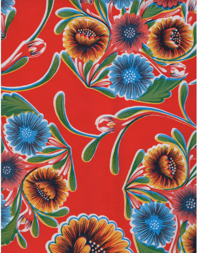 Blooms on Red Oil Cloth, Full Bolt Blooms on Red Oil Cloth, Full Bolt