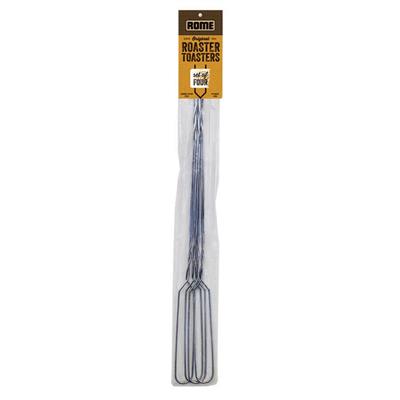 Rome Industries Campfire Roaster Toaster Marshmallow Fork, Set of 4 #RT-12 The classic marshmallow fork that has been made by Rome since the 1970s. Perfect for an impulse marshmallow toast, the roaster toaster fork is made from chrome plated steel and packed 4 forks to a retail pack poly bag. 20" overall length.
