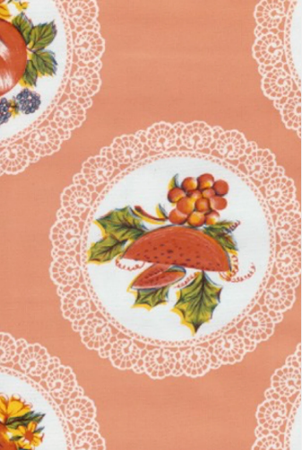 Doily with Fruit on Salmon Oil Cloth, Yardage