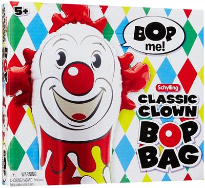 Schylling Toys Classic Clown Bop Bag #CLB This silly clown won't stay down. He's tall, 42 inches high. Blow him up and he's ready to play. Hit him as hard as you can and he'll bounce right back up. Weight the bottom with water or sand and he becomes remarkably resilient. Made from high strength v