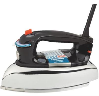 Black & Decker Classic Metal Steam Iron, 1100Watt #F67E-2 With timeless weight and design, as well as a wide range of convenient features, The Classic Iron from Black & Decker brings simplicity and style back to ironing. This F67E model features a fabric select dial, a three-way auto shutoff for added security,