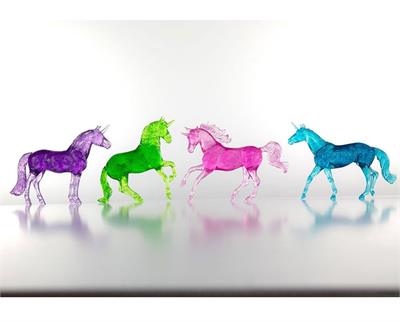 Breyer Horses Stablemates Size Unicorn Sparkle Set #6048 4 Model Set Set of 4 Model Unicorn Horses brightly colored, sparkles, translucent plastic