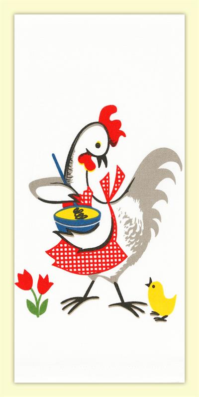 Red and White Kitchen Retro Kitchen Chicken Flour Sack Towel 100% Cotton