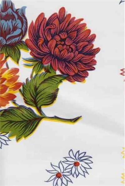 Mums on White Oil Cloth, Yardage