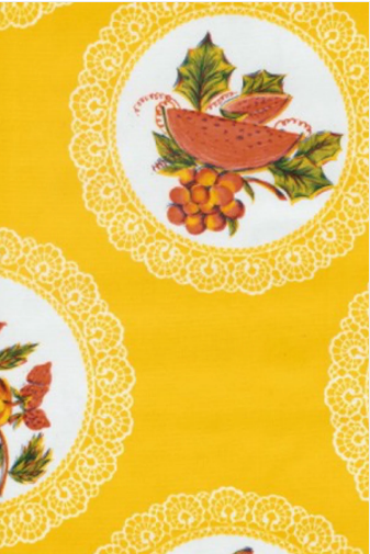 Doily with Fruit on Yellow Oil Cloth, Yardage