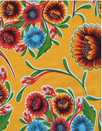 Blooms on Yellow Oil Cloth, Yardage Blooms on Yellow Oil Cloth, Yardage