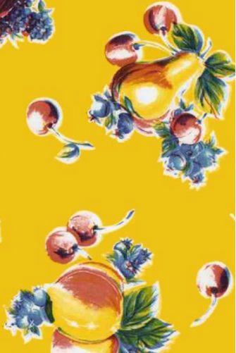Pears and Apples on Yellow Oil Cloth, Yardage Pears and Apples on Yellow Oil Cloth, Yardage