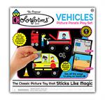 Construct colorful scenes and puzzles, mix and match over 150 Colorforms® pieces to build your own unique vehicles, then re-stick the shapes to create imaginative stories over and over again!