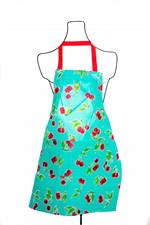 Adult sized bib apron made of oilcloth for quick and easy cleanup around the kitchen. Features adjustable webbing strap that can easily fits to height. It is suitable for both men and women to wear. A double front pocket has practical uses. Use your styli