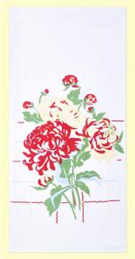 Red and White Kitchen Retro Peonies Flour Sack Towel 100% Cotton