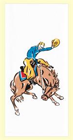 Red and White Kitchen Retro Buckin' Bronco Flour Sack Towel 100 % Cotton