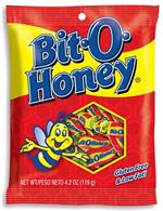 Bit O Honey Taffy Candy, 4.2 ounce bag  Bit-O-Honey is a bite-sized candy chew with almond bits blended into a honey flavored taffy. Delicious, sweet, and chewy combine into an irresistible candy treat. Bit O Honey candy is known for its long lasting chew