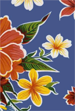 Hibiscus on Blue Oil Cloth, Full Bolt