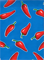 Chiles Red on Blue Oil Cloth, Yardage