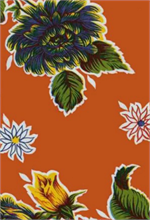 Mums on Orange Oil Cloth, Yardage