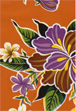 Hibiscus on Orange Oil Cloth, Yardage
