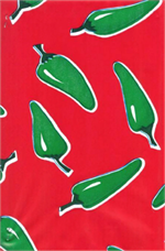 Chiles Green on Red Oil Cloth, Yardage