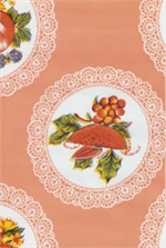 Doily with Fruit on Salmon Oil Cloth, Yardage