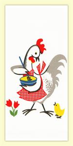 Red and White Kitchen Retro Kitchen Chicken Flour Sack Towel 100% Cotton